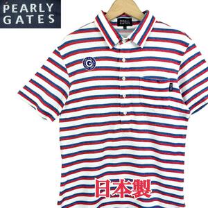 即決★サイズ5★PEARLY GATES★ 日本製半袖ポロシャツ ボーダー ゴルフウェア パーリーゲイツ メンズ T2642 古着公園