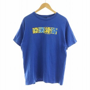 ステューシー STUSSY 90s ヴィンテージ USA製 紺タグ Tシャツ 半袖 ロゴ 花 ハイビスカス L 青 ブルー ■GY12 /MW メンズ