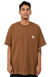 CARHARTT (カーハート) US Tシャツ Workwear Pocket T-Shirt Oiled Walnut Heather Brown ブラウンヘザー (S) ポケット付き (K87)