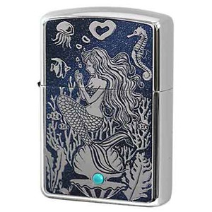 Zippo ジッポライター アーマー 人魚 マーメイド ホワイトニッケル ラメプリント ARMOR Mermaid ターコイズ