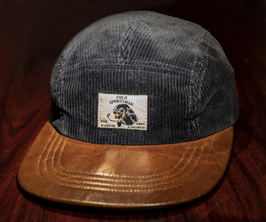 近年復刻された超名作CAP1990sオリジナル USA製 ラルフローレン POLO SPORTSMAN 犬タグ NAVYコーデュロイxレザー LONGBILL キャップ / RRL 