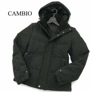 美品★ CAMBIO カンビオ 秋冬 ウール★ メルトン スタンドカラー フード ダウン ジャケット Sz.S　メンズ グレー　A3T14023_B#N