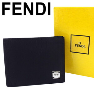 フェンディ 二つ折り 財布 ミニ財布 レディース メンズ ロゴプレート FENDI 中古