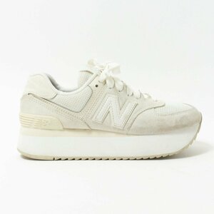 【1円スタート】New Balance ニューバランス 574 厚底シューズ ローカットスニーカー 25.0cm スエード ホワイト カジュアル スポーティ 靴