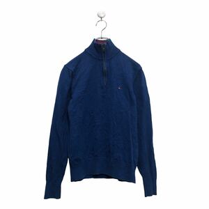 TOMMY HILFIGER コットン ニット セーター トミーヒルフィガー S ブルー ハーフジップ 古着卸 アメリカ仕入 a605-8343