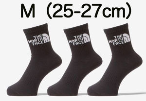 3足 25-27cm THE NORTH FACE 黒 ゴールドウィン国内正規品 メンズ クルーソックス 靴下 ザ・ノース・フェイス TNF 3P NN82411 ブラック