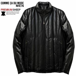 極美品 定価7万 極暖! COMME CA DU MODE コムサメン 最高級 極上ラムレザー ライダース バイカー ダウンジャケット L 羊革 ブルゾン コート