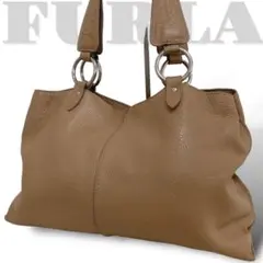 良品【FURLA】レザー ワンショルダーバッグ 肩掛け シボ革 ブラウン