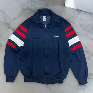 送料無料 ADIDAS TRACK JACKET 80s NAVY アディダス トラックジャケット 80年代 銀タグ 万国旗タグ ネイビー 【Vintage】【古着】