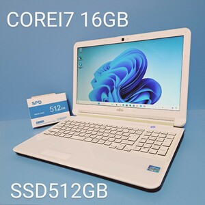 ★最強Corei7★メモリ16GB/新品SSD512GB/LIFEBOOK/AH53/K/Windows11/Webカメラ/Office2019H&B/富士通/FUJITSU/Bluetooth/アーバンホワイト