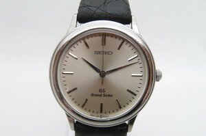 1円～【動作品】 GRAND SEIKO　グランドセイコー GS 9581-7000 　メンズ　クオーツ腕時計　ブラックレザー　シルバーケース　6-2-2