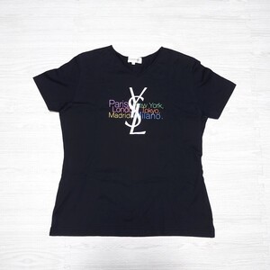 YVES SAINT LAURENT イヴサンローラン SN58-423 レディース コットン 半袖 Tシャツ カットソー ブラック ブランド YSL ロゴ tp-24x803