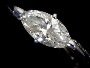 1円～【ジュエリー極】眩い輝き！超大粒良質天然１粒ダイヤモンド1.033ct＆脇ダイヤモンド0.09ct 高級Pt900リング k9376uz【送料無料】