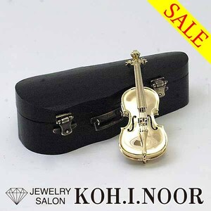 《SALE》18金イエローゴールド K18YG プラチナ PT900 バイオリン ブローチ 内箱 楽器