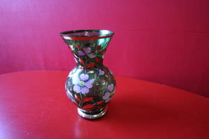 ボヘミア ガラス 花瓶花入れ 花柄 H145
