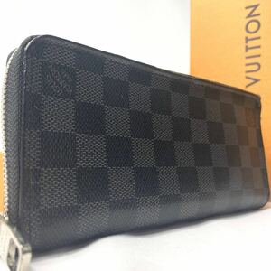 1円 美品/新型●LOUIS VUITTON ルイヴィトン メンズ ダミエ グラフィット ジッピーウォレット ヴェルティカル 長財布 黒ブラック N63095