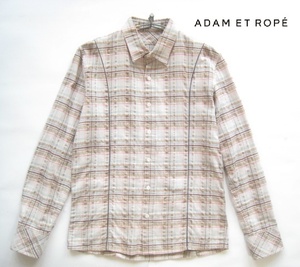 美品!!アダムエロペ Adam et Rope*チェック柄コットンフランネルシャツ 42 実寸L ベージュ系