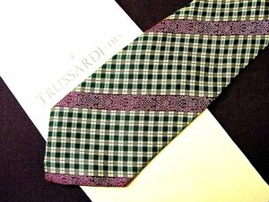 ♪23463C♪良品【花 植物 チェック 柄】トラサルディ【TRUSSARDI】ネクタイ