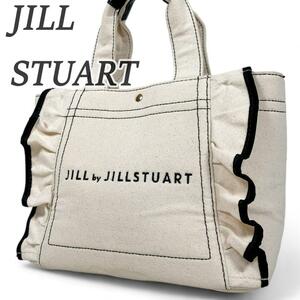 JILL STUART ジルスチュアート ハンドバッグ 手提げバッグ オフホワイト キャンバス フリル トートバッグ 普段使い レディース 可愛い