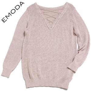 ◆EMODA V LACE UP KNIT トップ 定価7,452円 サイズフリー 041610500501 エモダ