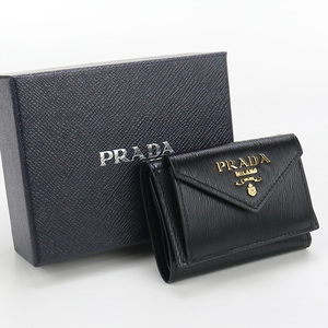 中古良品プラダPRADA レザー 三つ折り財布 レザー 1MH021 ブラック ランク：A us-2 レディース