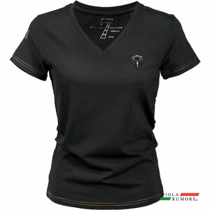 13304-bk VIOLA rumore レディース ヴィオラルモーレ ビオラ レインボーステッチ 半袖Tシャツ Vネック スリム(ブラック黒) WM メール便可