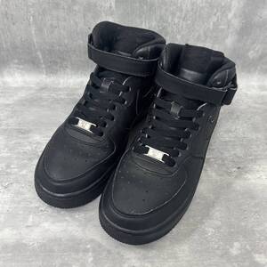 ナイキ NIKE エアフォース1 AIR FORCE1 314195-004 25cm ミッド グレードスクール オールブラック スニーカー BLACK MID USED品