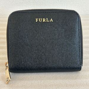 1000円〜 未使用級 フルラ FURLA バビロン ラウンドファスナー 二つ折り 財布 本革 レザー 小銭入れ フルラ ブラック 札入れ 美品