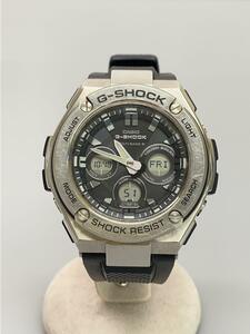 CASIO◆ソーラー腕時計・G-SHOCK/デジアナ/ラバー/BLK/BLK/SS