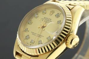 NPSJ6-10-74 ROLEX ロレックス 腕時計 69178 デイトジャスト 10P ダイヤ 750 18K YG F番 約68g レディース ゴールド 動作品 中古