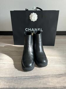 【試着のみ】シャネル　CHANEL 黒　ブラック　ショートブーツ　レザー　ブーツ