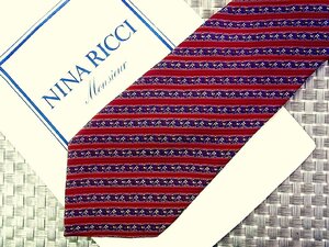 ♪35077C♪良品【花 小花 ストライプ 柄】ニナリッチ【NINA RICCI】ネクタイ