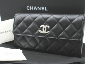 ◆美品 CHANEL シャネル 2024 クルーズ ココスター 星 マトラッセ ロングフラップ ウォレット 長財布 ブラック シルバー金具 ラムスキン◆