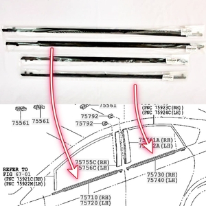 ☆新品 ４本セット☆トヨタ プリウス 30 ドア ベルト モールディング 外側 1台分 水切りモール ウェザーストリップ 窓 ゴム モール 純正 