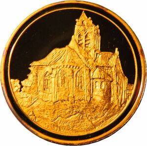 1 画家 ゴッホ パリ造幣局 限定版 印象派展100周年 1890年 オーヴェルの教会 彫刻 純金張り 24KTゴールド 純銀製 メダル コイン プレート