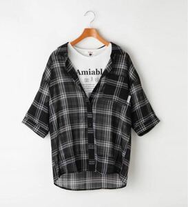 新品ピンクラテ★ニコラ掲載★スケシャツ×TシャツSET150ブラック雑誌掲載　チェック柄シアーシャツ　半袖Tシャツセット