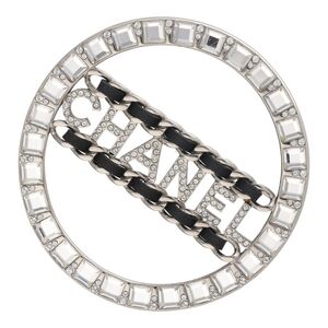 【中古】 CHANEL シャネル ブローチ B18K サークル ロゴ ラインストーン ブローチ レザー シルバー 24021592 YM