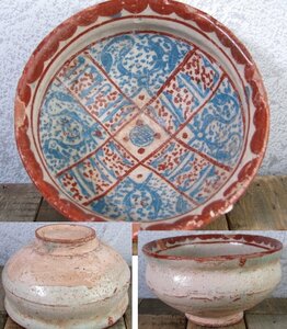 希少品　出土　インカ彩色碗　土器　桐箱付　ペルー　※手取りが非常に軽いです/23b016