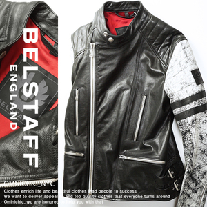 ■新品24万【BELSTAFF】極上！ベルスタッフハンドワックス/ENNIS/バイカラーレザーモーターサイクルライダースジャケット48