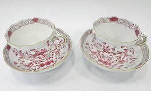 マイセン Meissen インドの華 00572/562 ピンク カップ＆ソーサー 2客 ペア セット 双剣マーク 洋食器 陶器 Kキ66