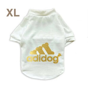 ☆新品☆adidog アディドッグTシャツXLサイズ新作白犬服ペット服人気おしゃれゴールド！！