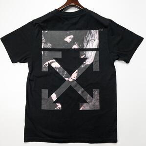 極美品!オフホワイト/off white ミケランジェロ メリージ ダ カラヴァッジオ クロスアローロゴ プリントTシャツ 半袖 ブラック 黒 L 綿