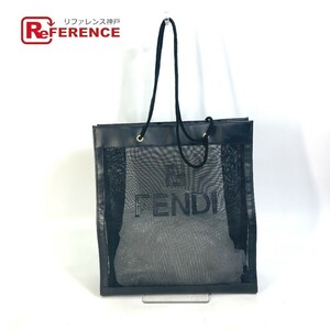 FENDI フェンディ ヴィンテージ ロゴ メッシュ トートバッグ 肩掛け カバン ショルダーバッグ レザー ブラック レディース【中古】