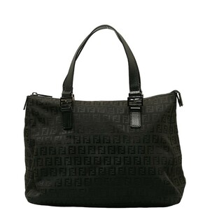 フェンディ ズッキーノ ハンドバッグ 8BH134 ブラック キャンバス レザー レディース FENDI 【中古】