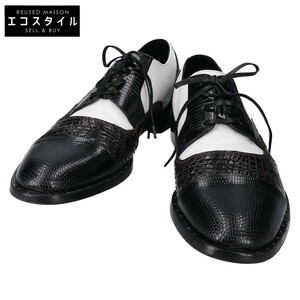 美品 DOLCE＆GABBANA ドルチェアンドガッバーナ A10166 クロコダイル/リザード コンビ ダービー シューズ 6 ブラック/ホワイト メンズ