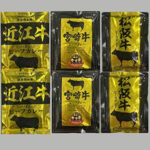 5【五大和牛 松坂牛 宮崎牛 近江牛 ご当地カレー 6点セット】国産 和牛 カレー ビーフカレー レトルトカレー 即席