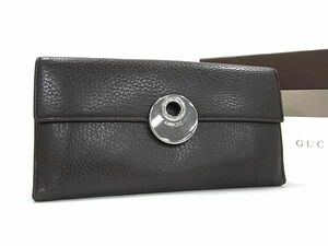 1円 ■美品■ GUCCI グッチ 231835・0959 レザー 二つ折り 長財布 ウォレット 札入れ 小銭入れ ダークブラウン系 FC6260