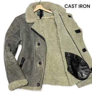 幻の逸品!!◎XLサイズ!!CAST IRON【希少なビッグサイズ】ムートン レザー ジャケット フライトジャケット 羊革 ボア グレー系 秋冬◎メンズ