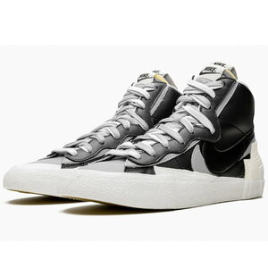 美品 ナイキ NIKE sacai サカイ Blazer Mid ブレザー ミッド スニーカー ハイカット BV0072-002 Black Grey ブラック ウルフグレー