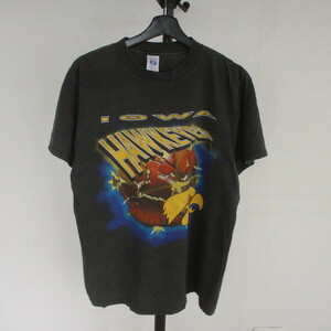 T378 90sビンテージ LOGO7 IOWAプリントTシャツ■1990年代製 表記Mサイズ ブラック カレッジ バスケ アメカジ 古着 古着卸 80s